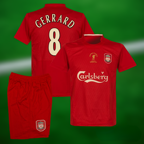 Retro Liverpool 04/05 Hjemmedrakt Istanbul Finale med shorts og Gerrard trykk - Barn og Voksen