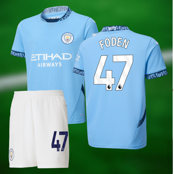 Manchester City 24-25 Hjemmedrakt med shorts og Foden trykk - Barn