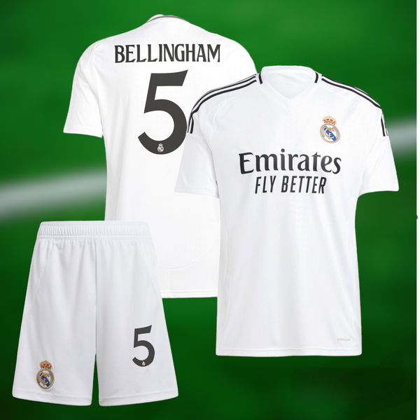 Real Madrid 24-25 Hjemmedrakt med shorts og Bellingham trykk - Barn