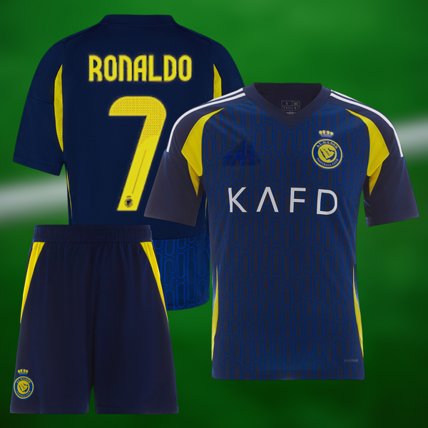 Al Nassr 24-25 Bortedrakt med shorts og Ronaldo trykk - Barn