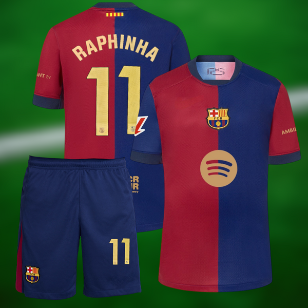 Barcelona 24-25 Hjemmedrakt med shorts og Raphinha trykk - Barn