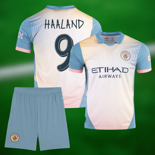 Manchester City 24-25 Fjerdredrakt (Definitely City) med shorts og Haaland trykk - Barn